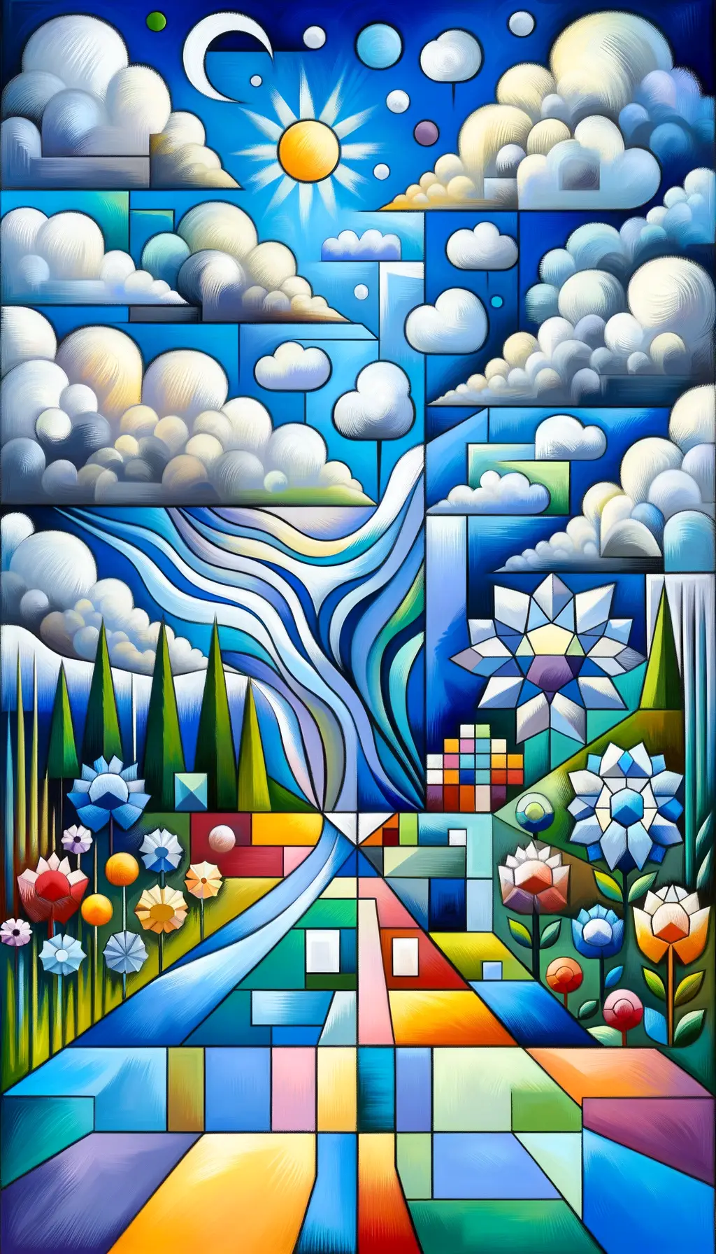 Whispers of Clarity: Floral Cubism in Blue