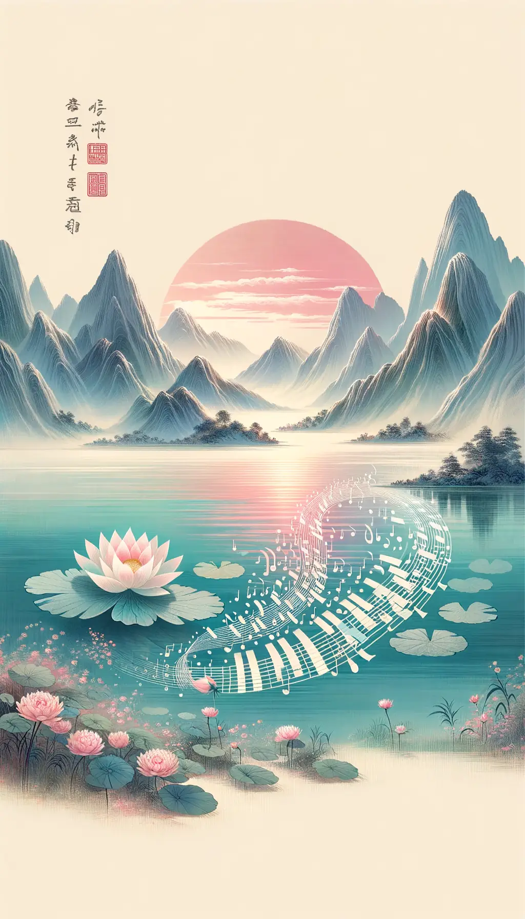 Silent Symphony of Lotus: A Sunset’s Melody on Turquoise Waters