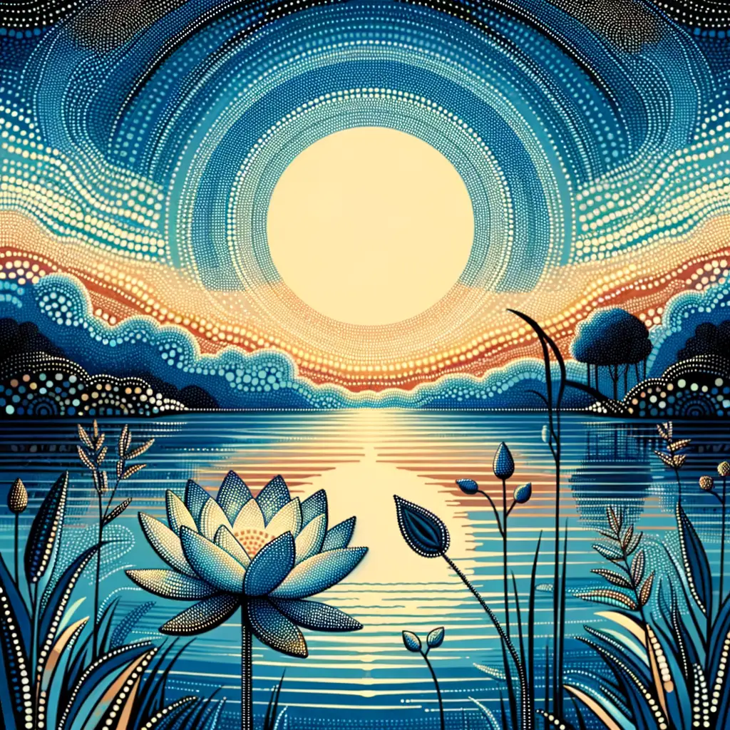 Cerulean Reverie: Tranquil Lotus Blooms Amidst Healing Dot Story