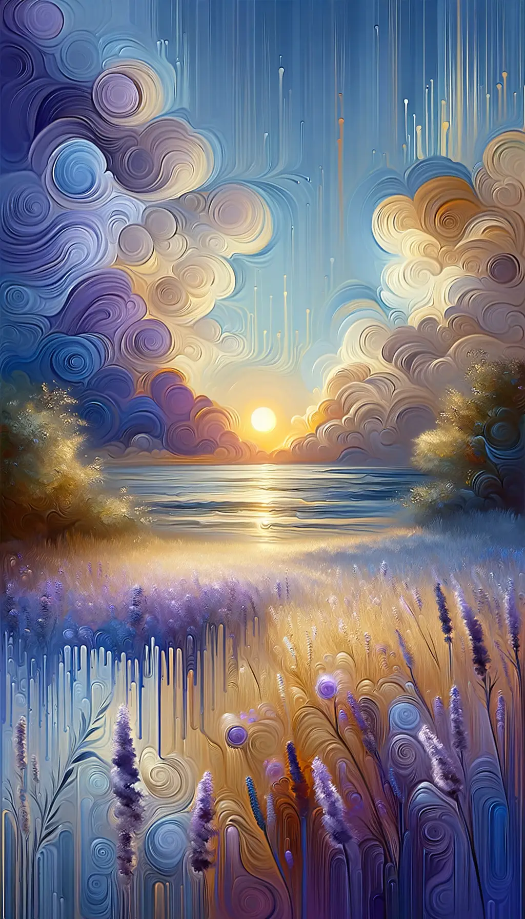 Ocean's Whisper: A Meadow's Melancholic Dance Beneath the... Heavenly Sun's Embrace