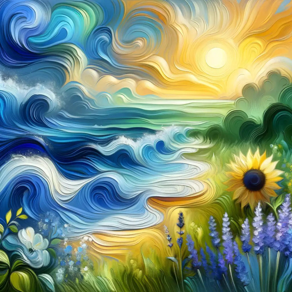 Serenity's Resilience: Sunflower Bloom in Lavender Waves
