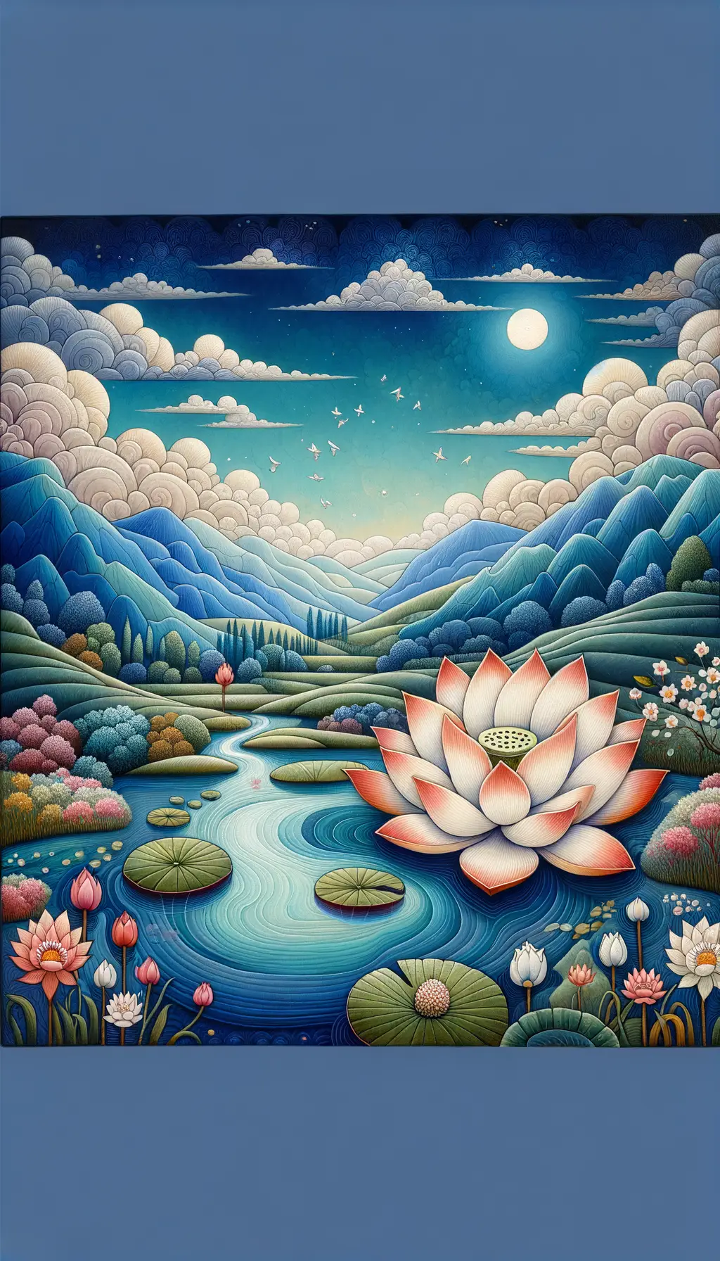 Lotus Bloom: Journey Through Cerulean Serenity