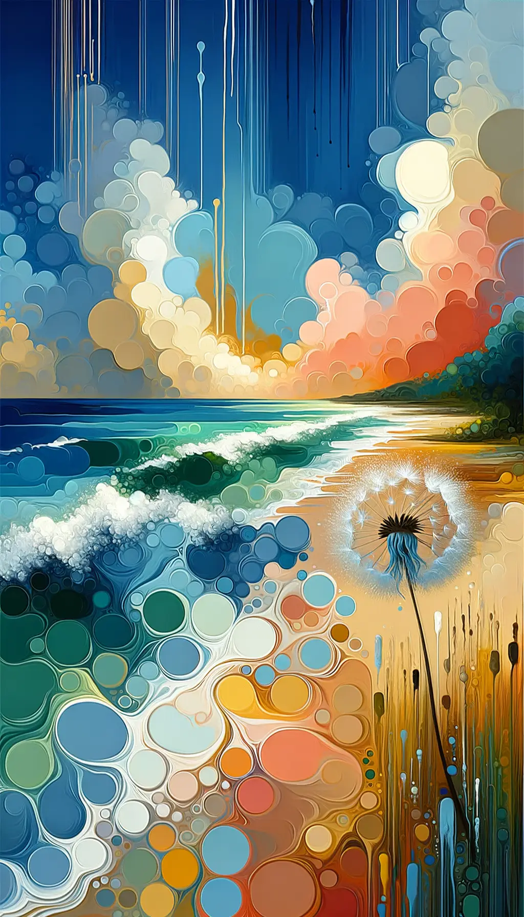 Sands of Serenity: Whispering Dandelions by the Azure Sea