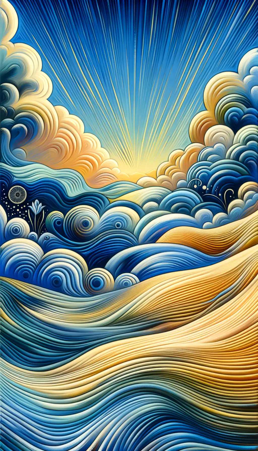 Azure Transcendence: Sands of Reflection, Petals of Renewal