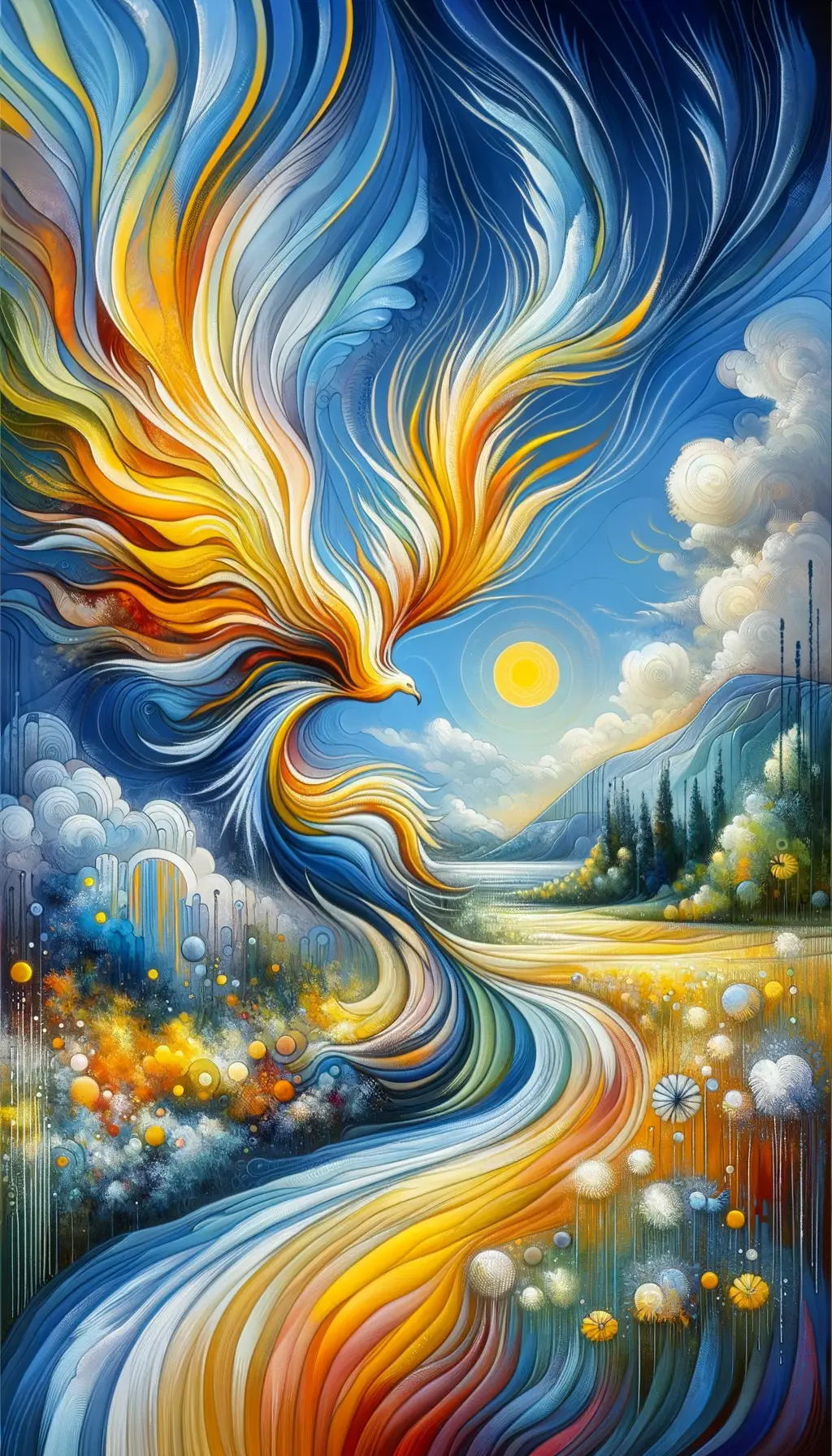 Elysian Symphony: A Phoenix's Blooming Resurgence