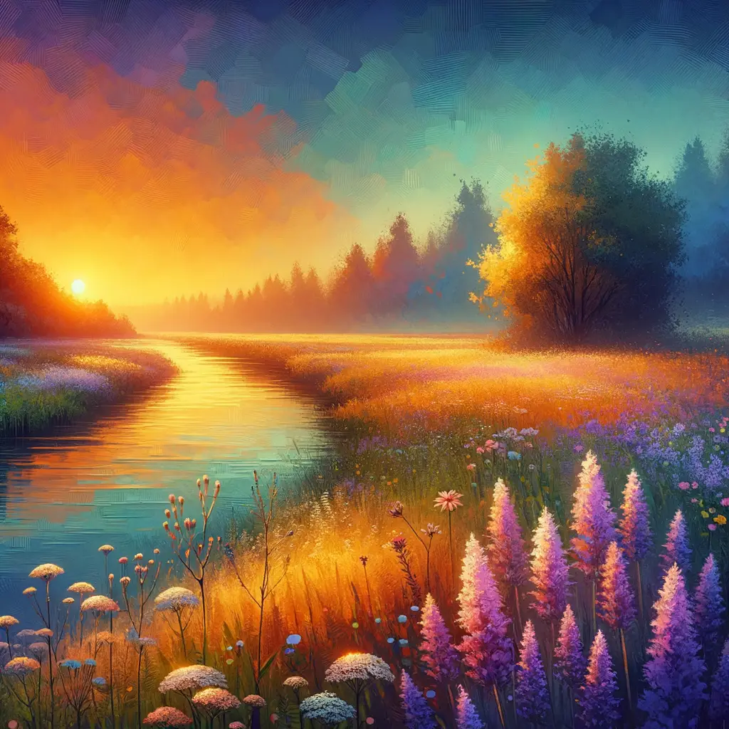 Sunset's Healing Symphony: Whispers of Lavender by the River