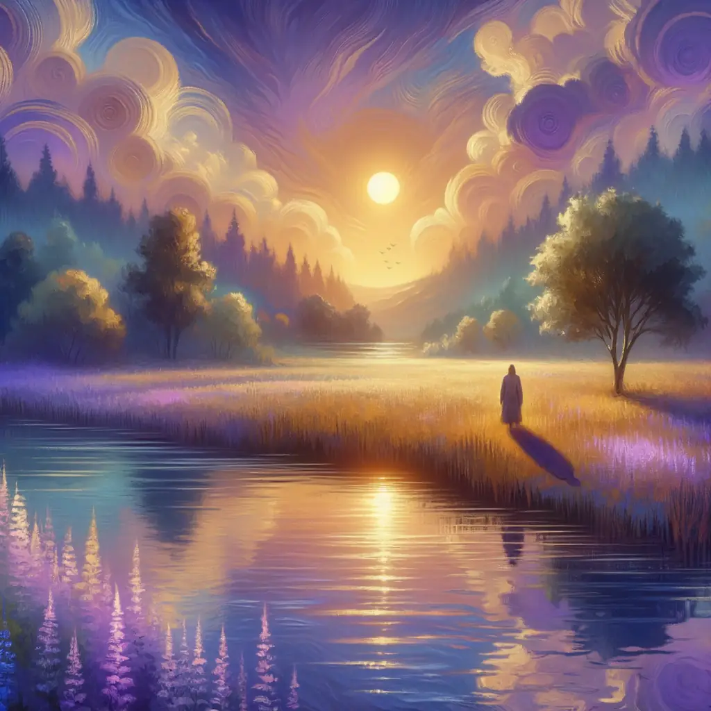 Whispers of Lavender Dreams: Embrace at Sunset Lake