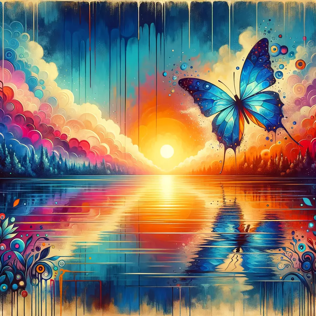Whispers of the Twilight Lake: Butterfly Symphony in Cobalt