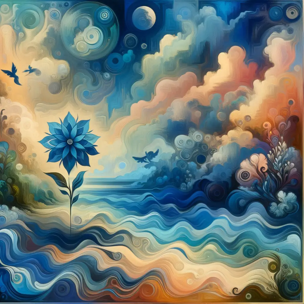 Calm Reverie: Blossoming Souls in Abyssal Blue