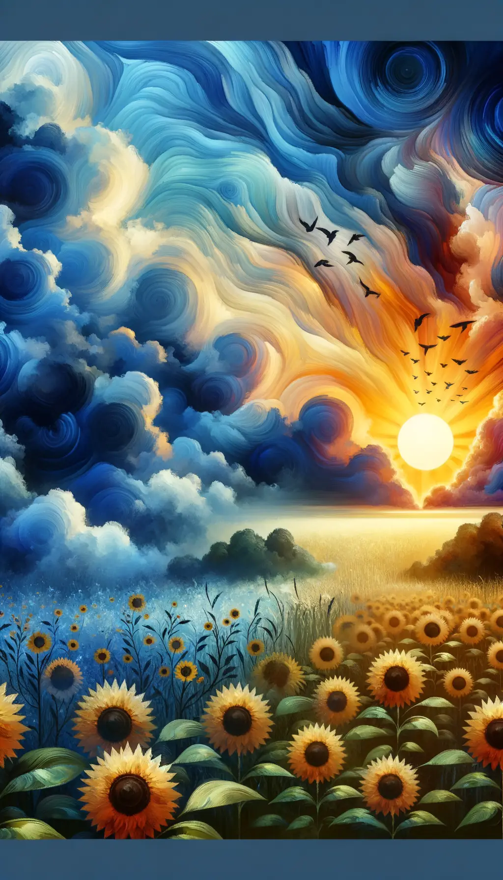 With Azure Reveries: Dawn's Embrace of Healing Sunflowers