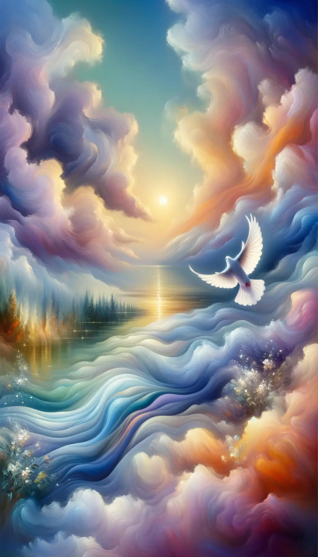 Whispers of Lilac Tranquility: A Dove's Flight to Peace