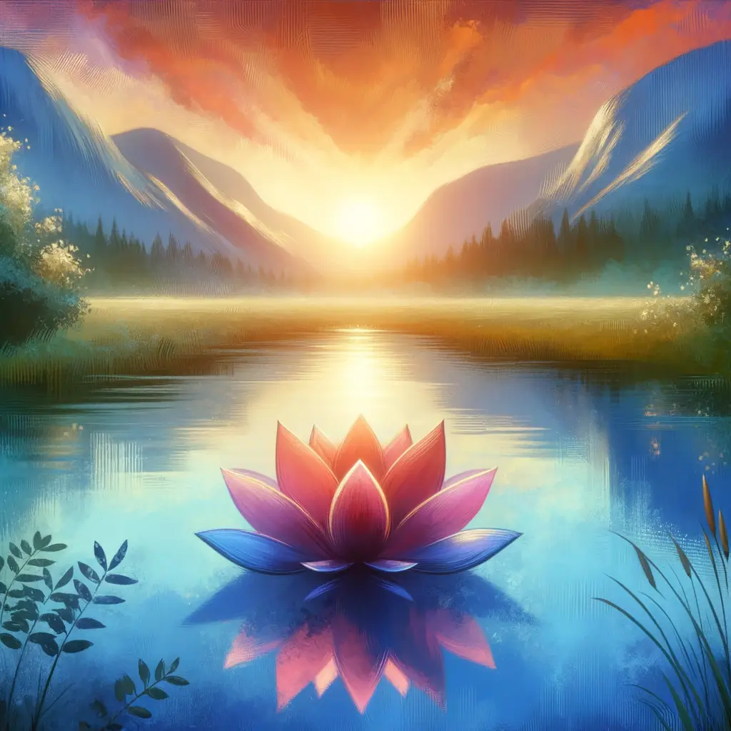 Tranquil Reverie: Blossoms of Transformation by the Sunrise Lake
