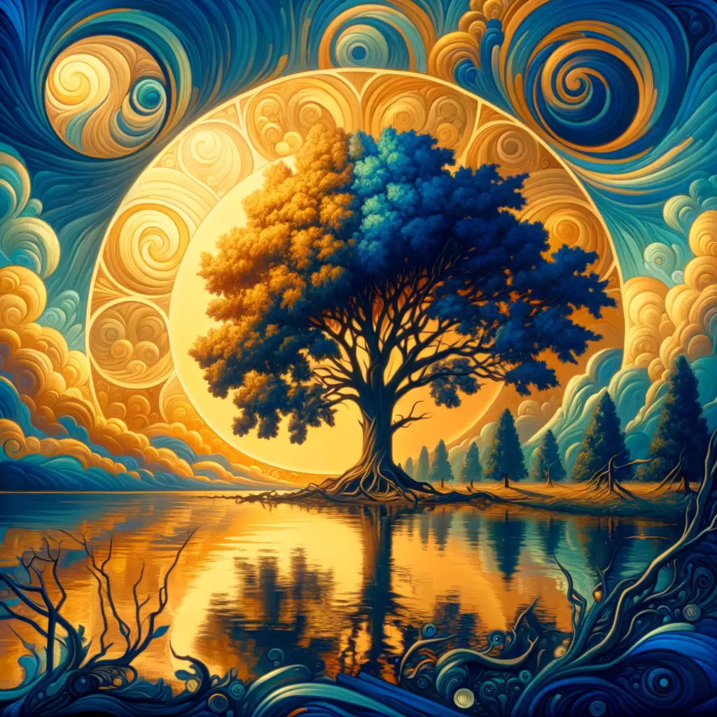Whispers of Resilience: Sunset Embrace in Azure and Gold