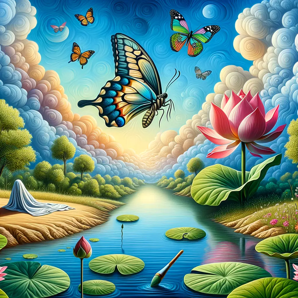 Whispers of Awakening: Tranquil Dance of Lotus and Butterfly
