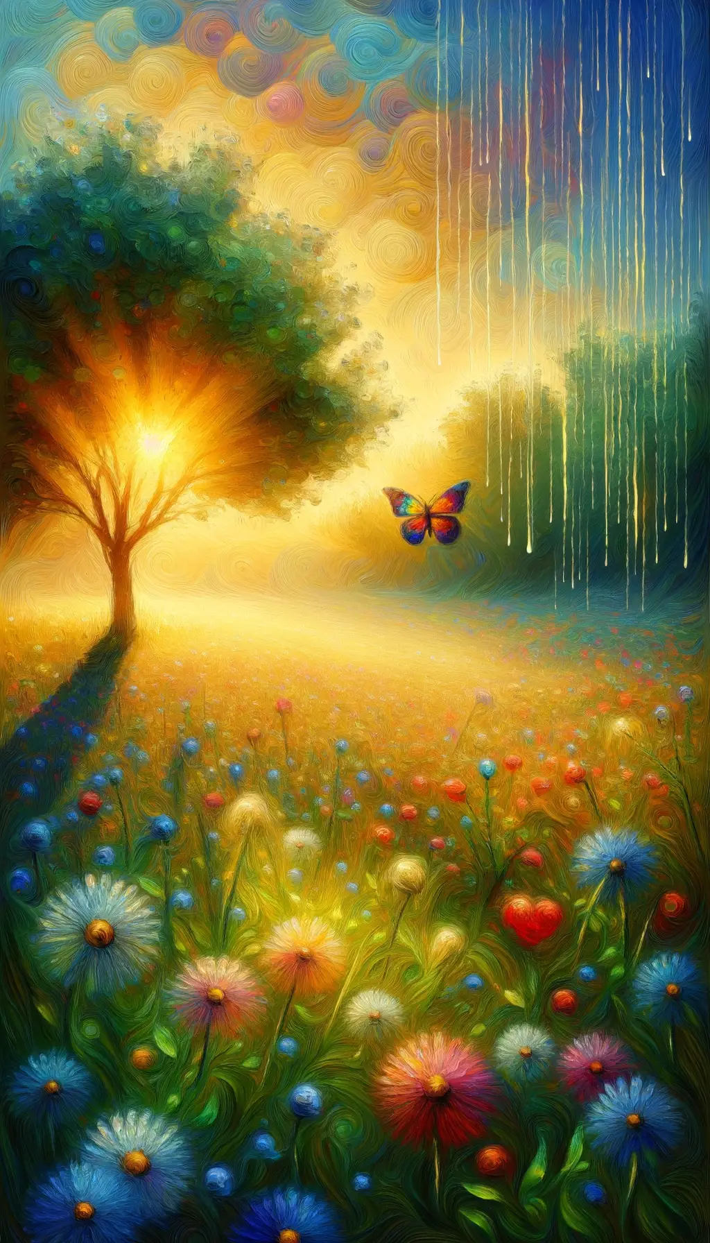 Whispers of the Soul: A Butterfly's Embrace in Golden Rain