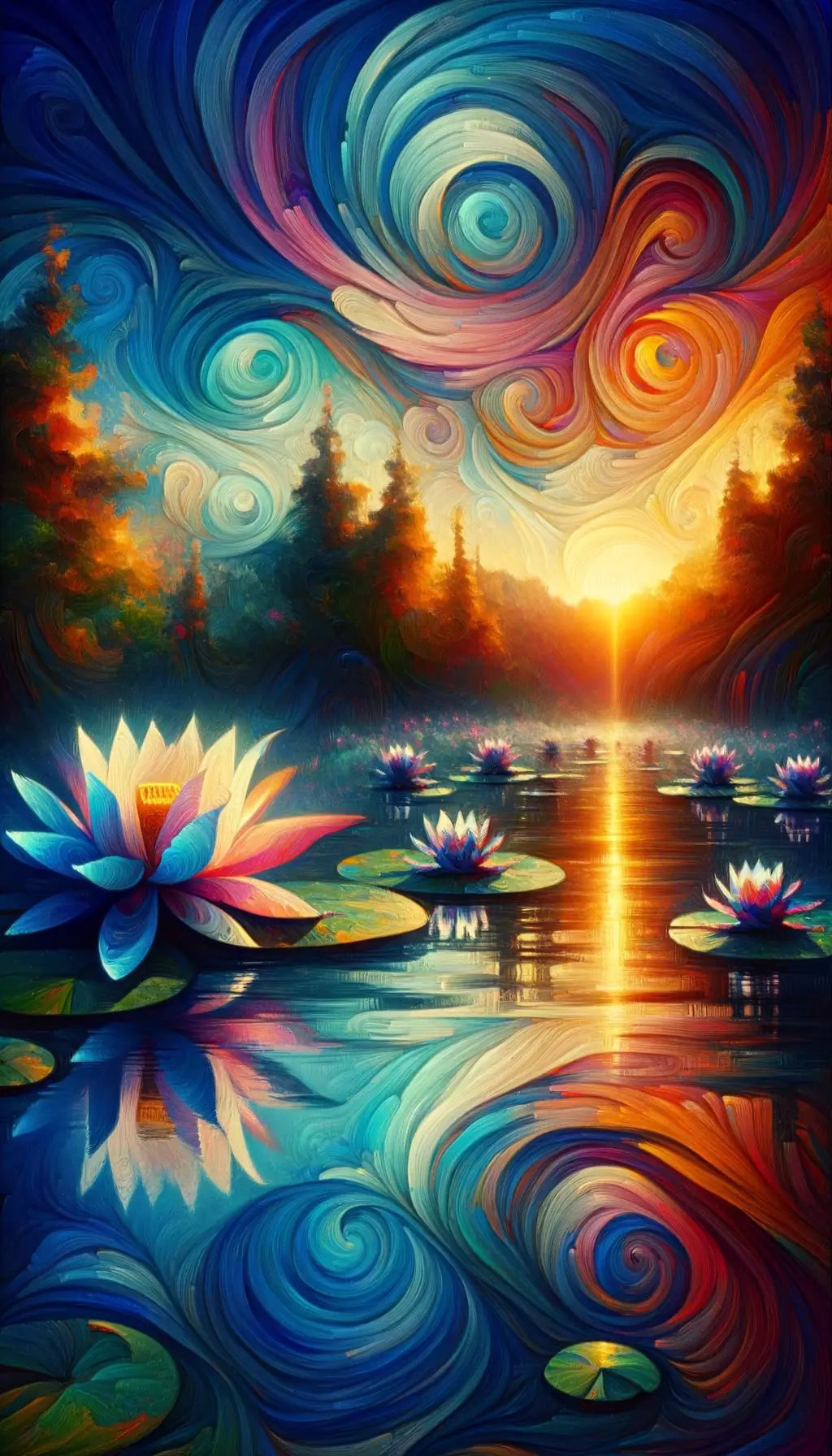 Whispers of the Blue Lotus: Rainbow Serenade under Wind Chimes