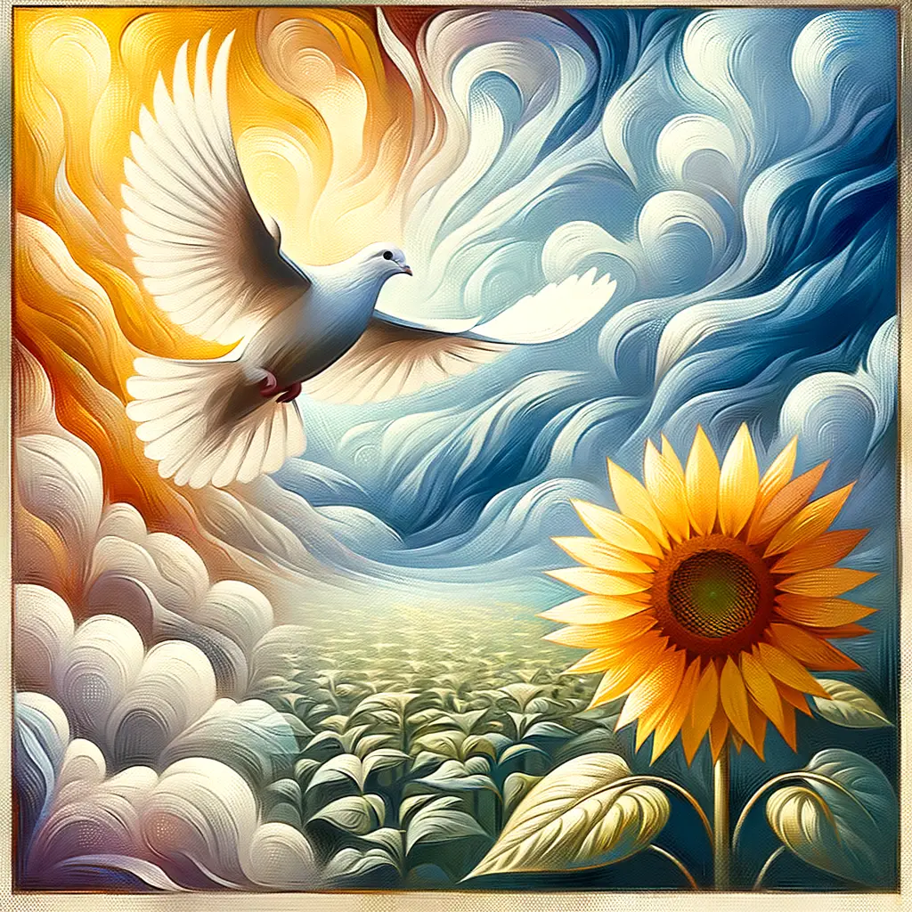 Whispers of Renewal: A Healing Symphony in Sunflower and Dove