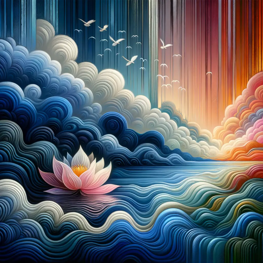 Whispers of Renewal: A Lotus Awakening Amidst Oceanic Emotions