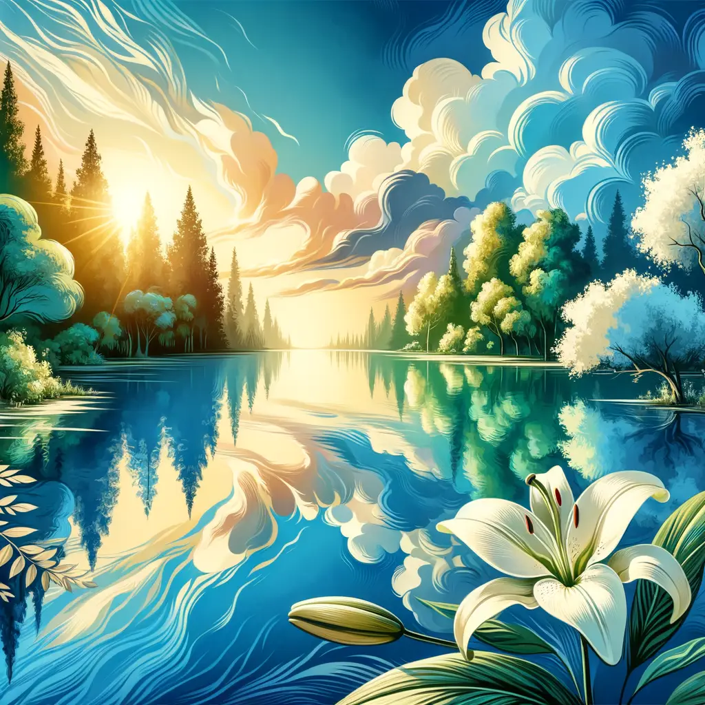 Whispers of Renewal: Serenity Blooms by Azure Reflections