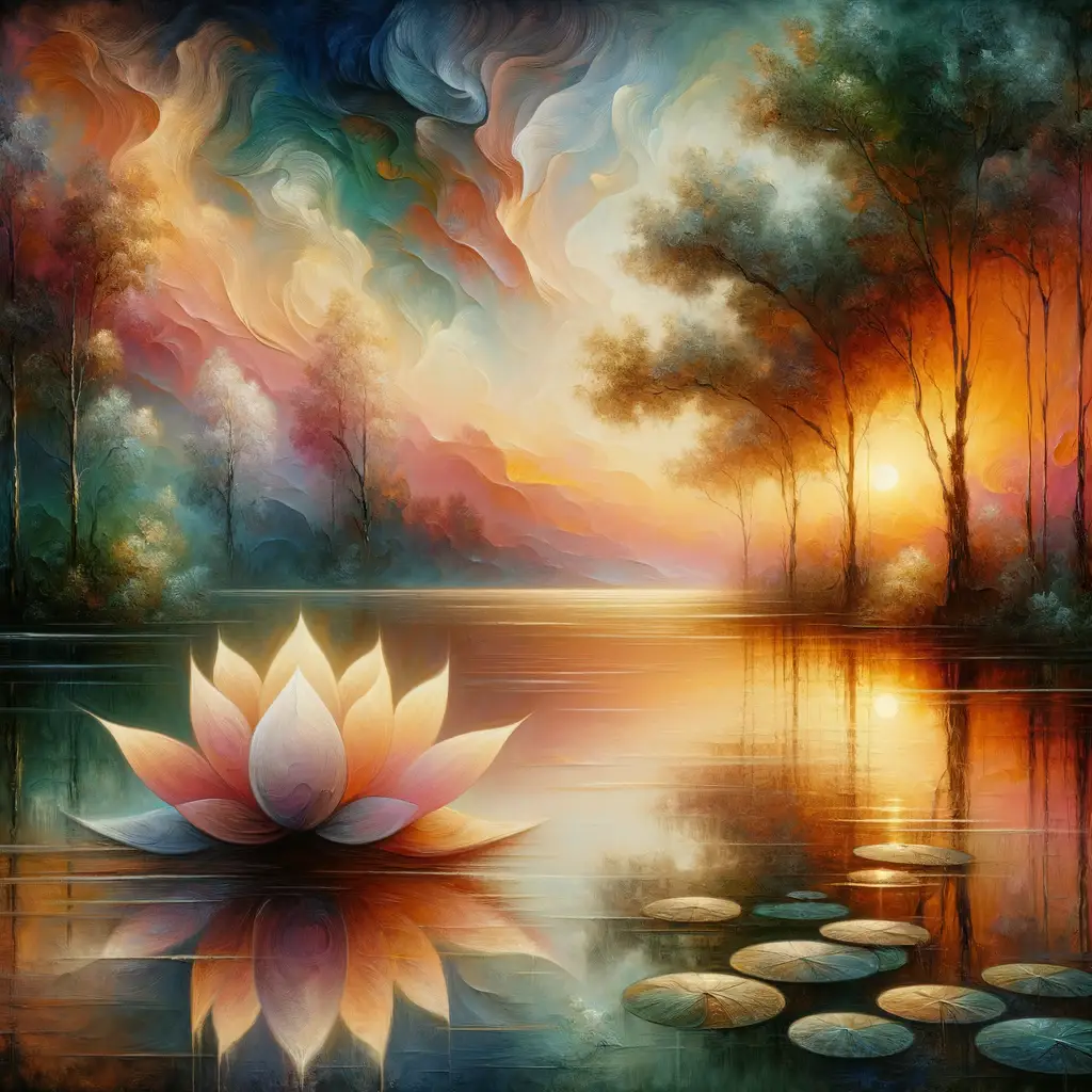Gossamer Whispers: A Lotus' Triumph at Sunset Lake
