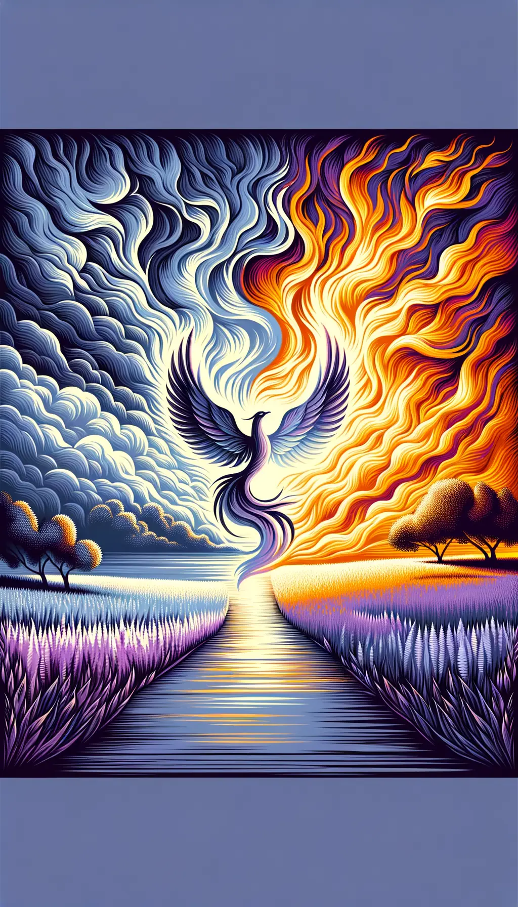 Ephemeral Resurgence: Phoenix in Lavender Grey