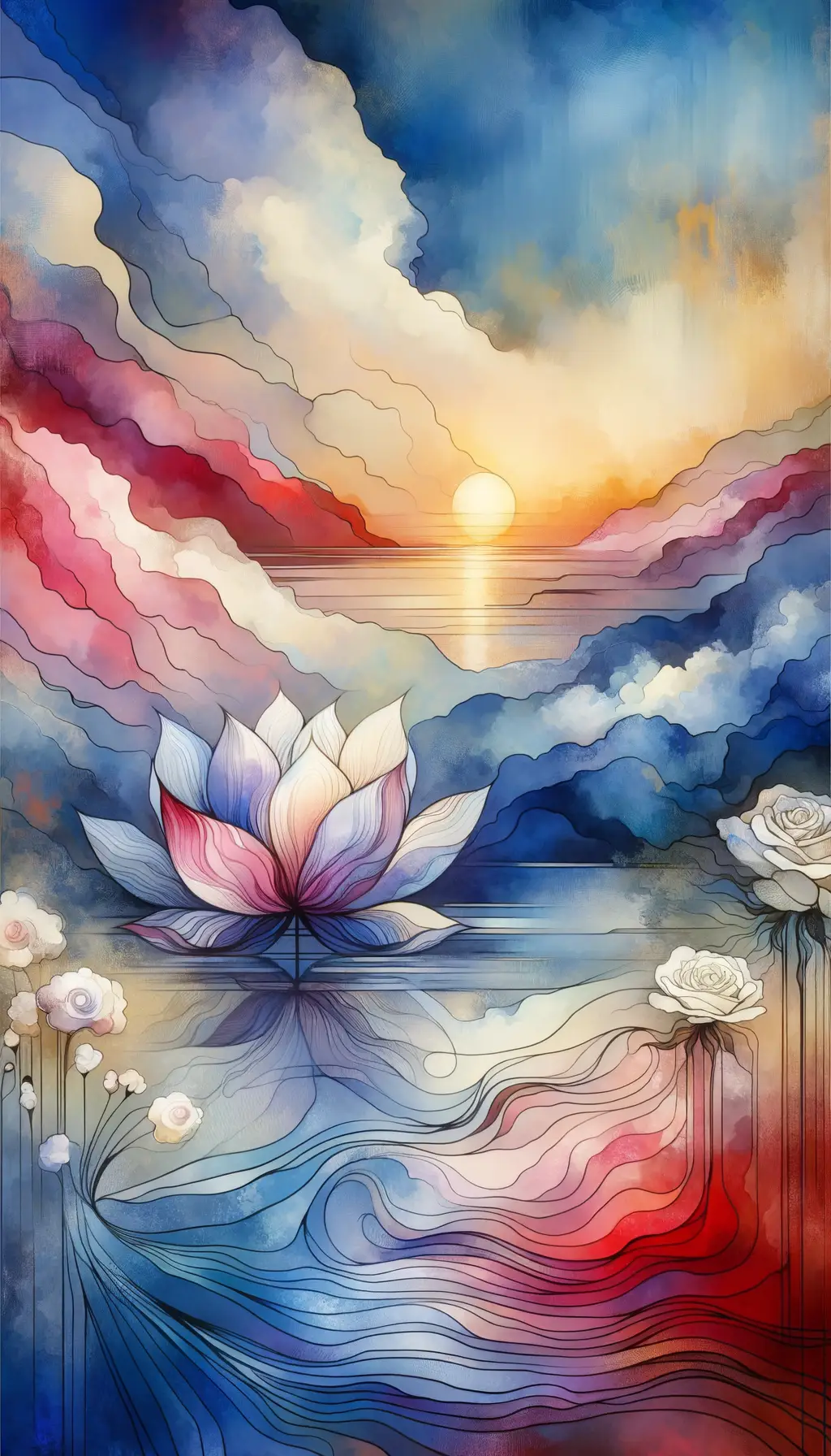 Whispers of Azure Tranquility: Lotus Blooms in Twilight's Embrace