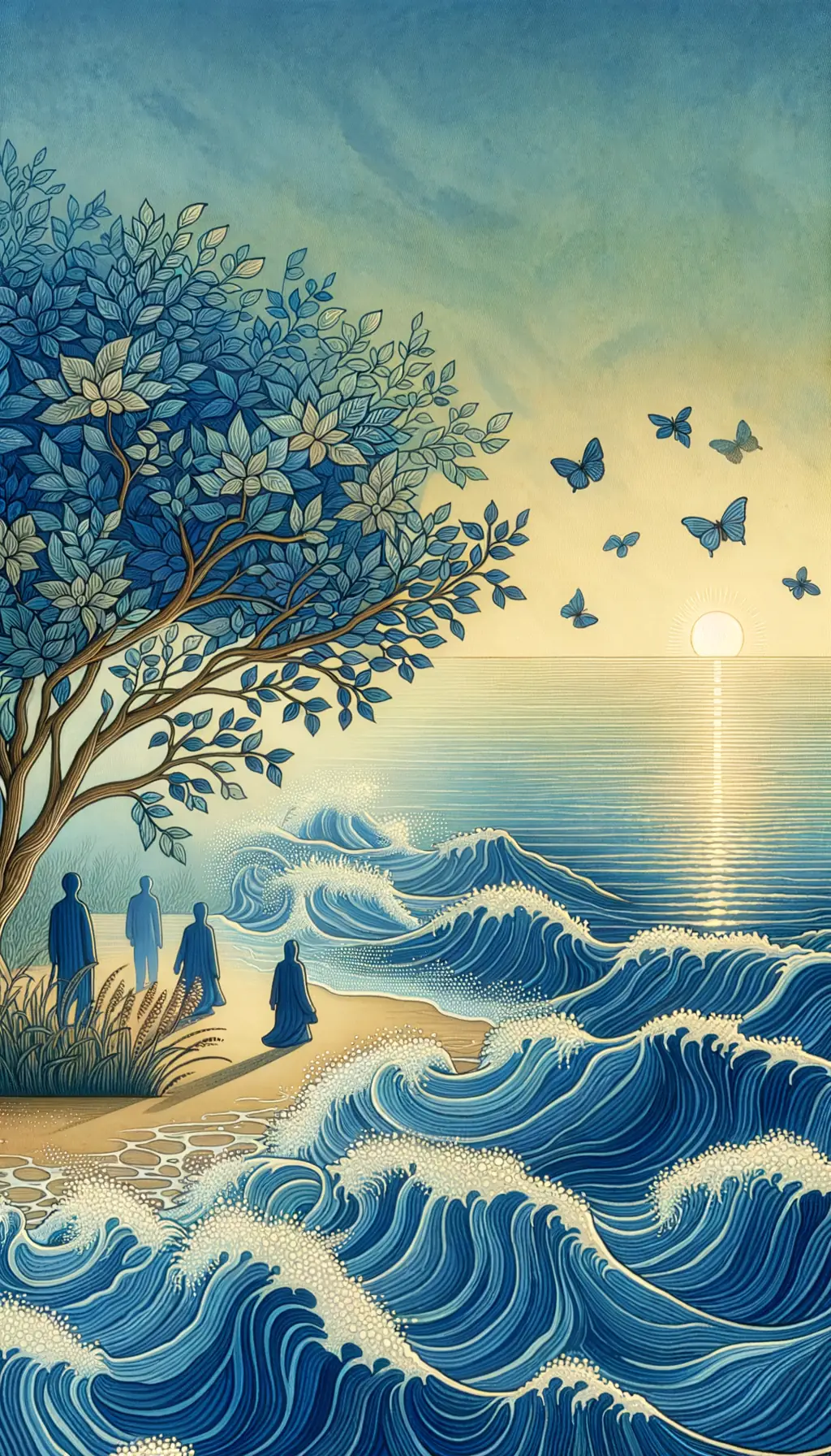 Tranquil Reflections: Dawn's Embrace in Ancient Miniature