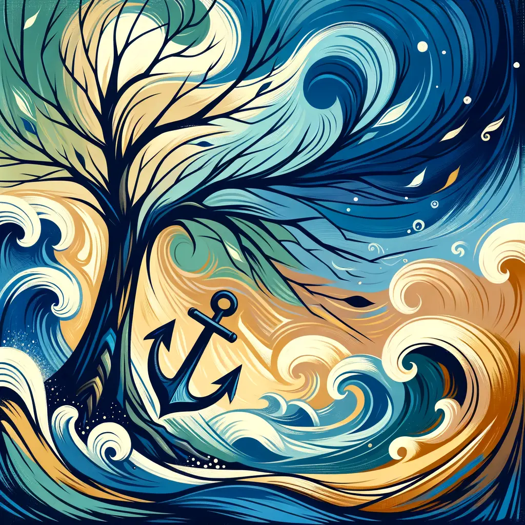 Whispers of Strength: An Oak's Embrace in Turbulent Waters
