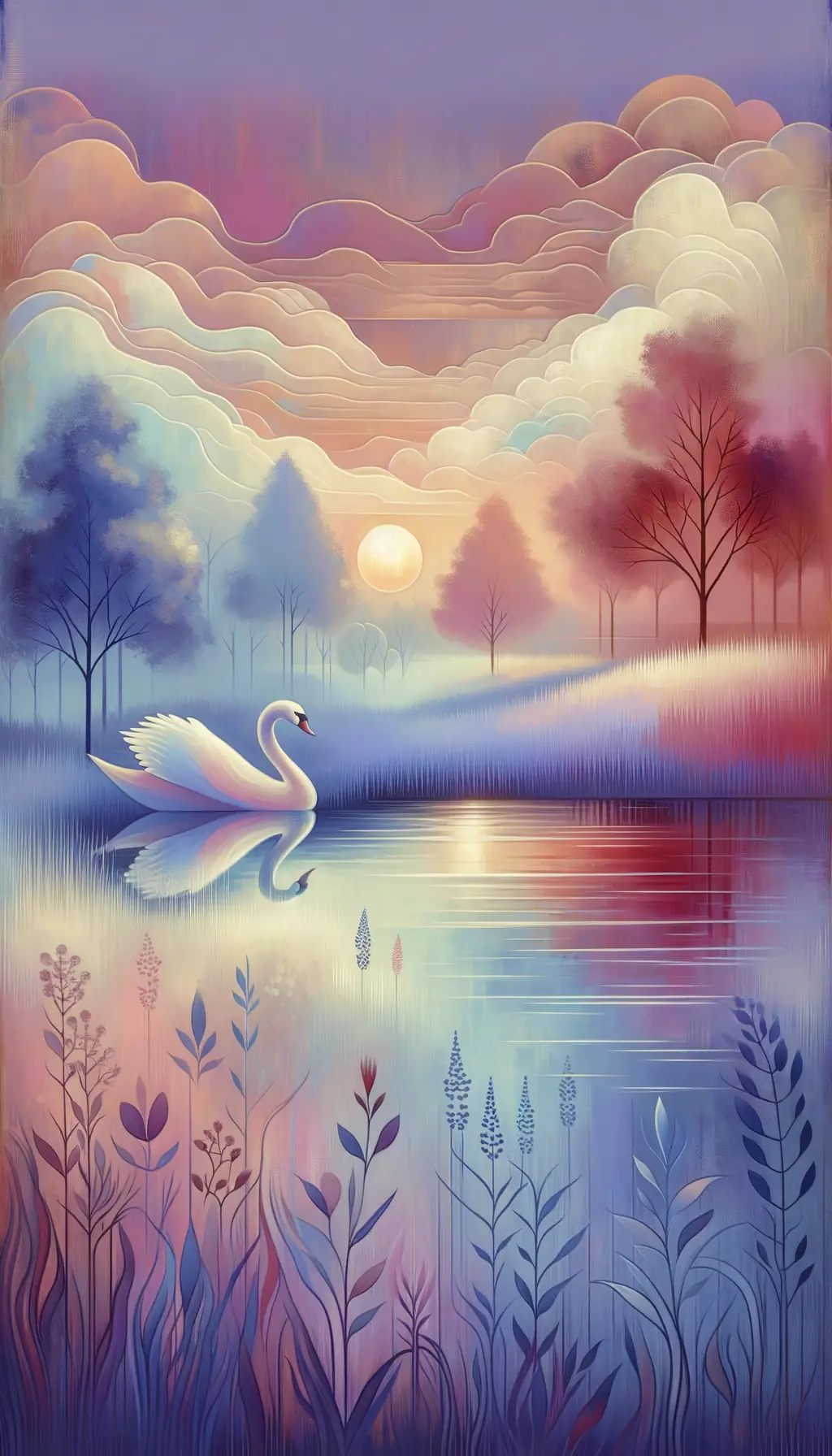 Whispers of Resilience: Swan's Grace in Periwinkle Serenity
