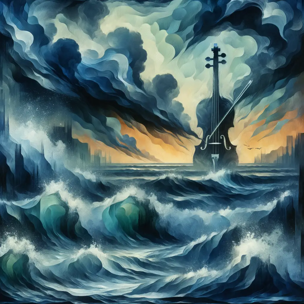 Symphony of Sorrow: Oceanic Embrace in Shades of Gray