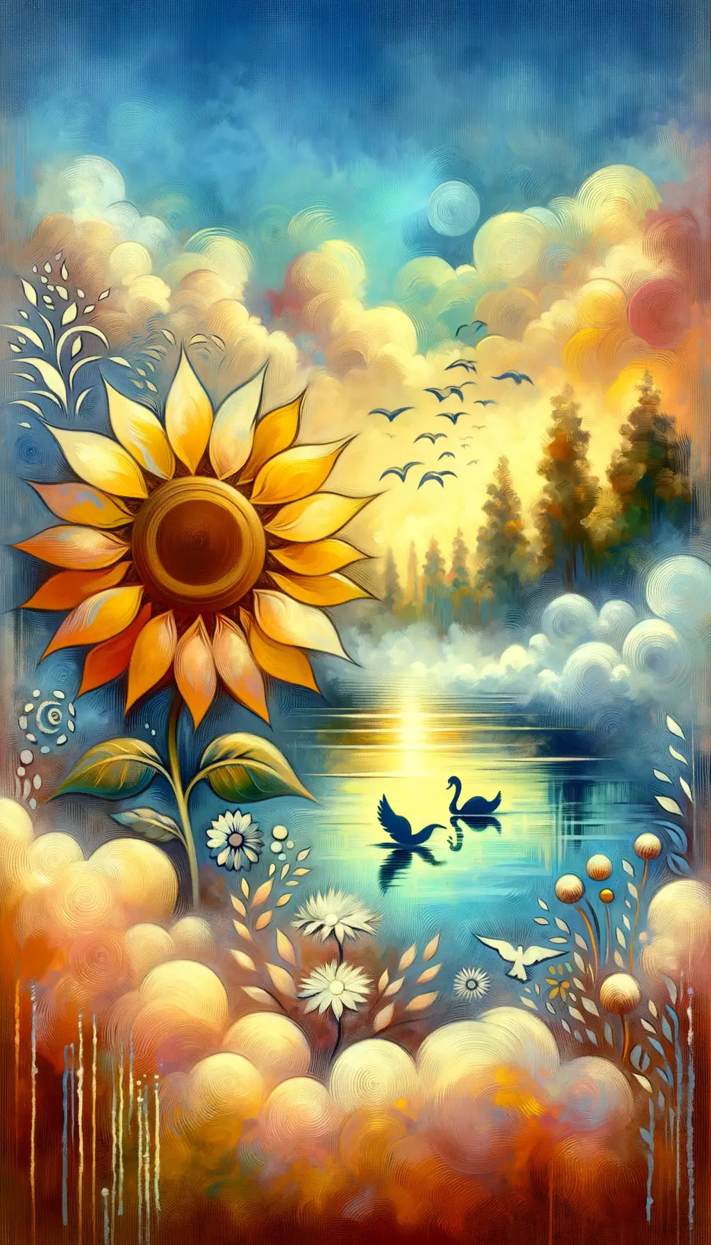 Embrace of Sunflower Symphony: Whispered Reflections by the Lake