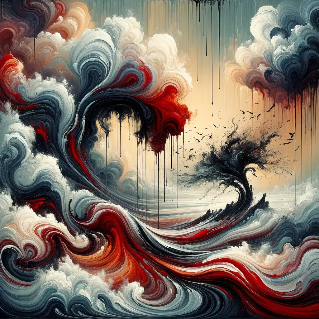 "Crimson Reverie: Resilience Amidst Storm"