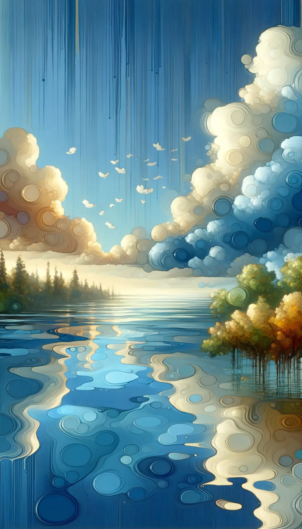 Whispers of Stillness: Azure Serenity in Drip Painting