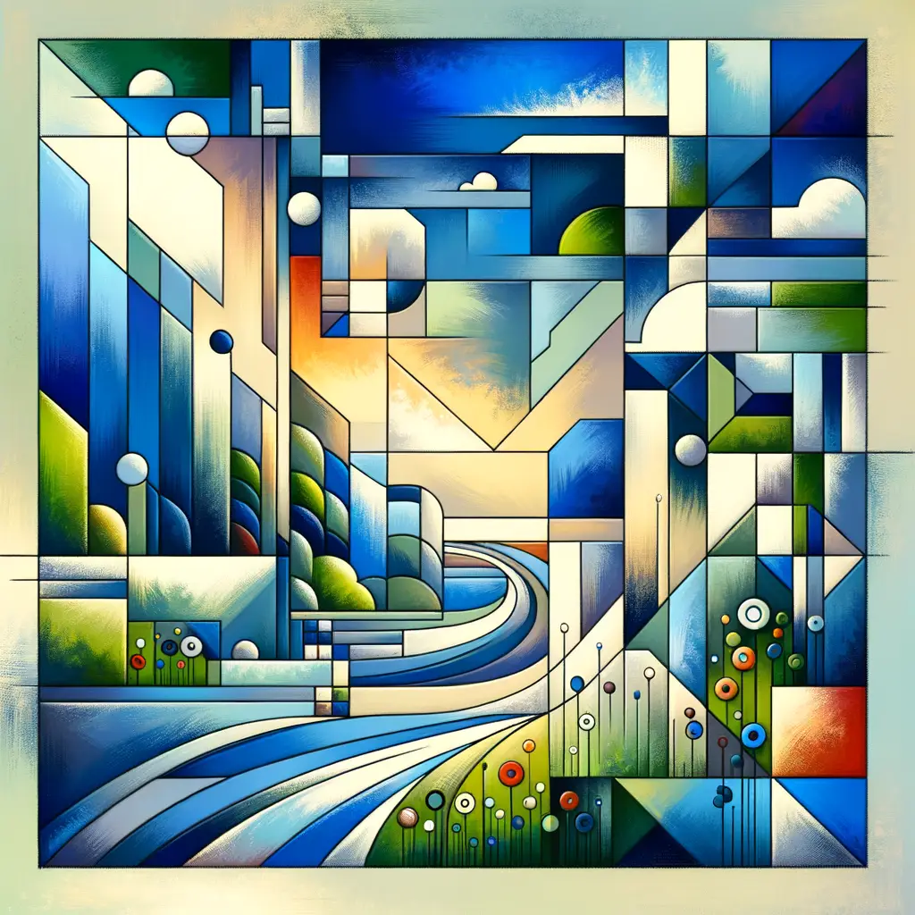 Whispers of Azure Meadows: Harmonies in Cubist Serenity