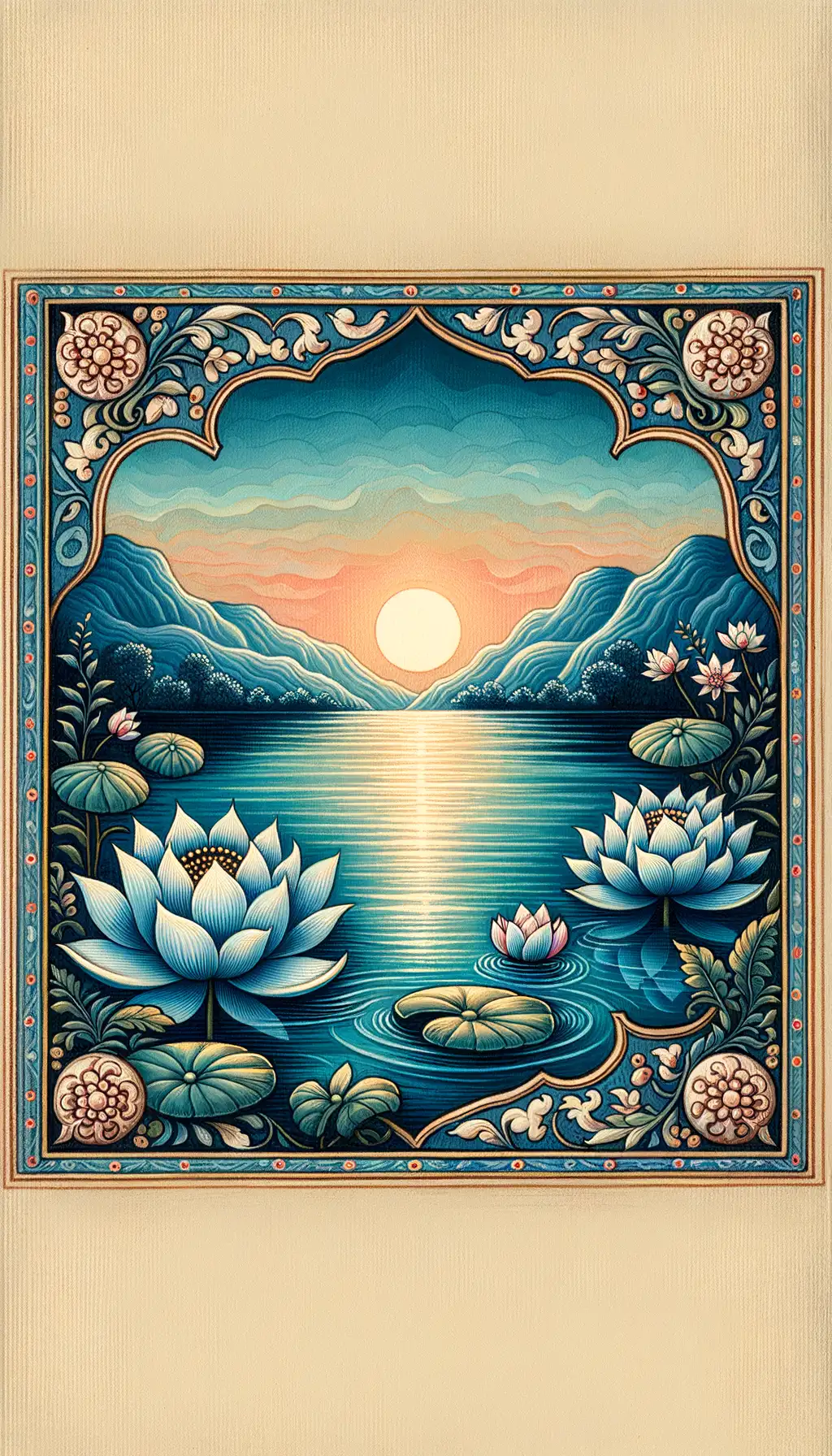 Ethereal Sunset Serenade: Lotus Blooms in Azure Tranquility