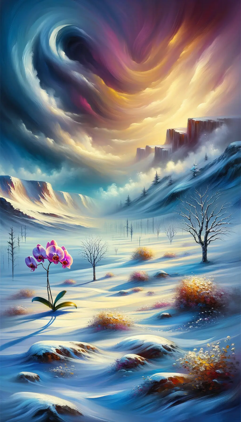 Whispers of Resilience: Blooming Orchid in the Snowscape