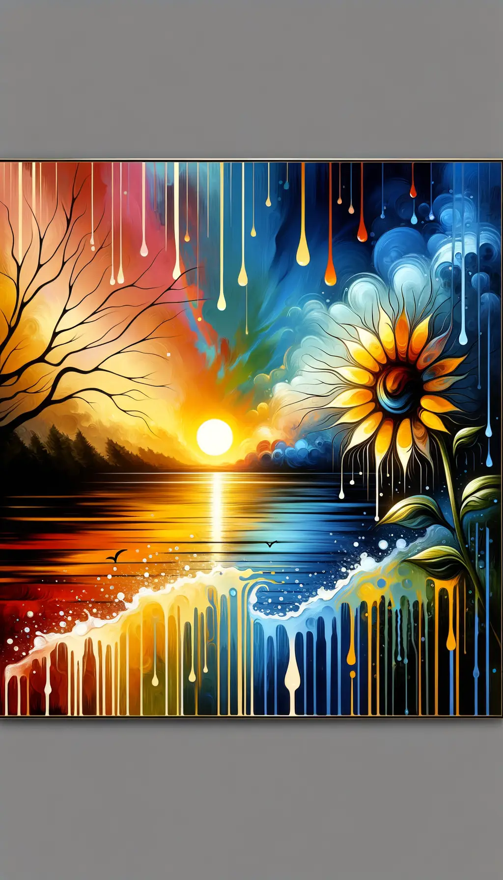 Blossoming Resilience: Sunflower Shower Amidst Soft Sunset and Rain