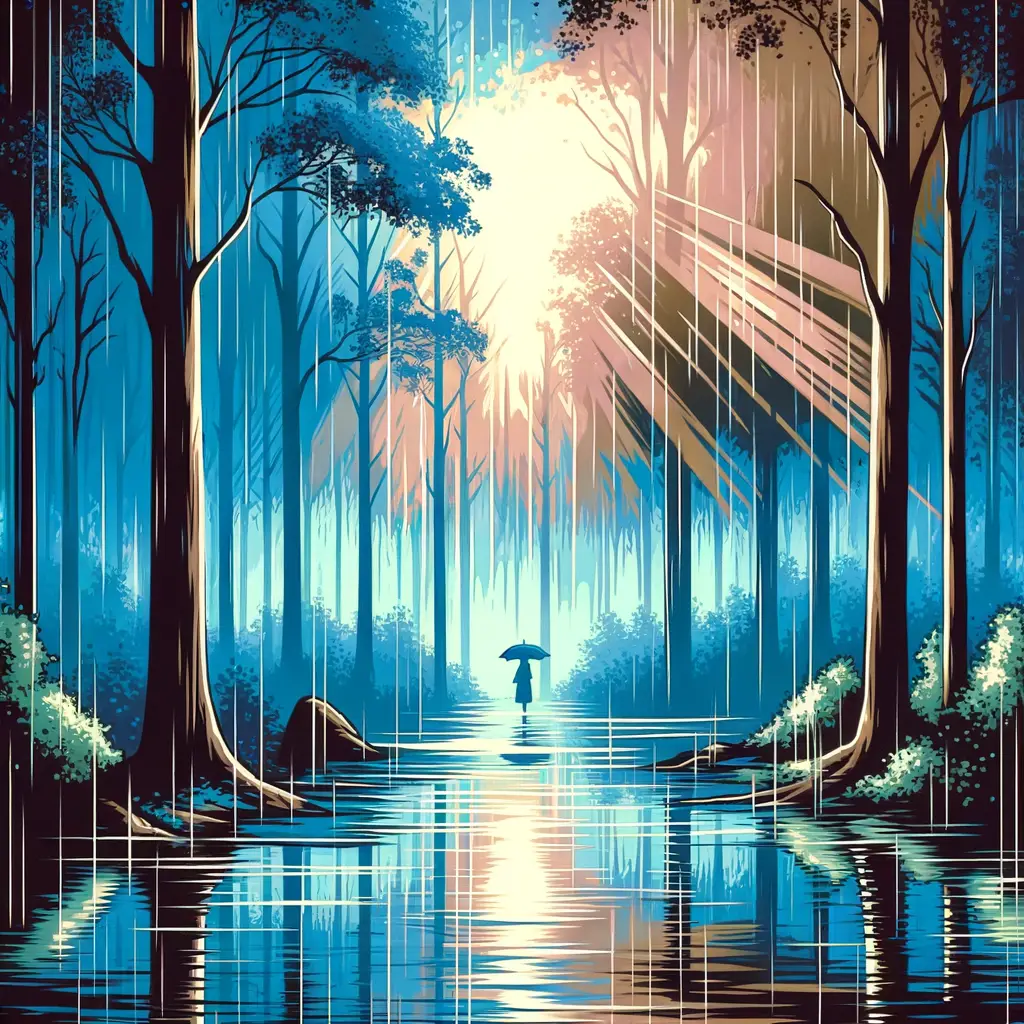 Embrace of Azure Whispers: Rainfall Symphony in Nature's Sanctuary