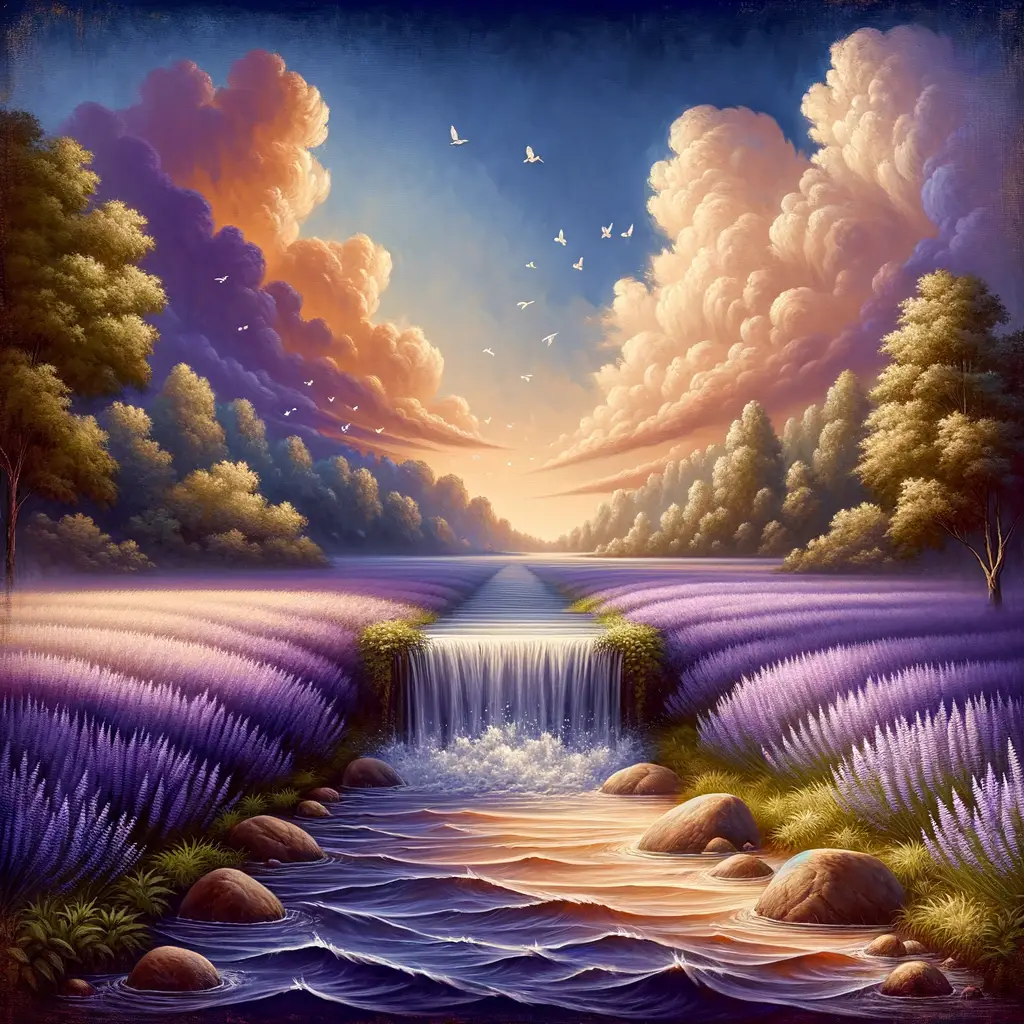Whispers of Serenity: A Symphony in Lavender & Waterfalls