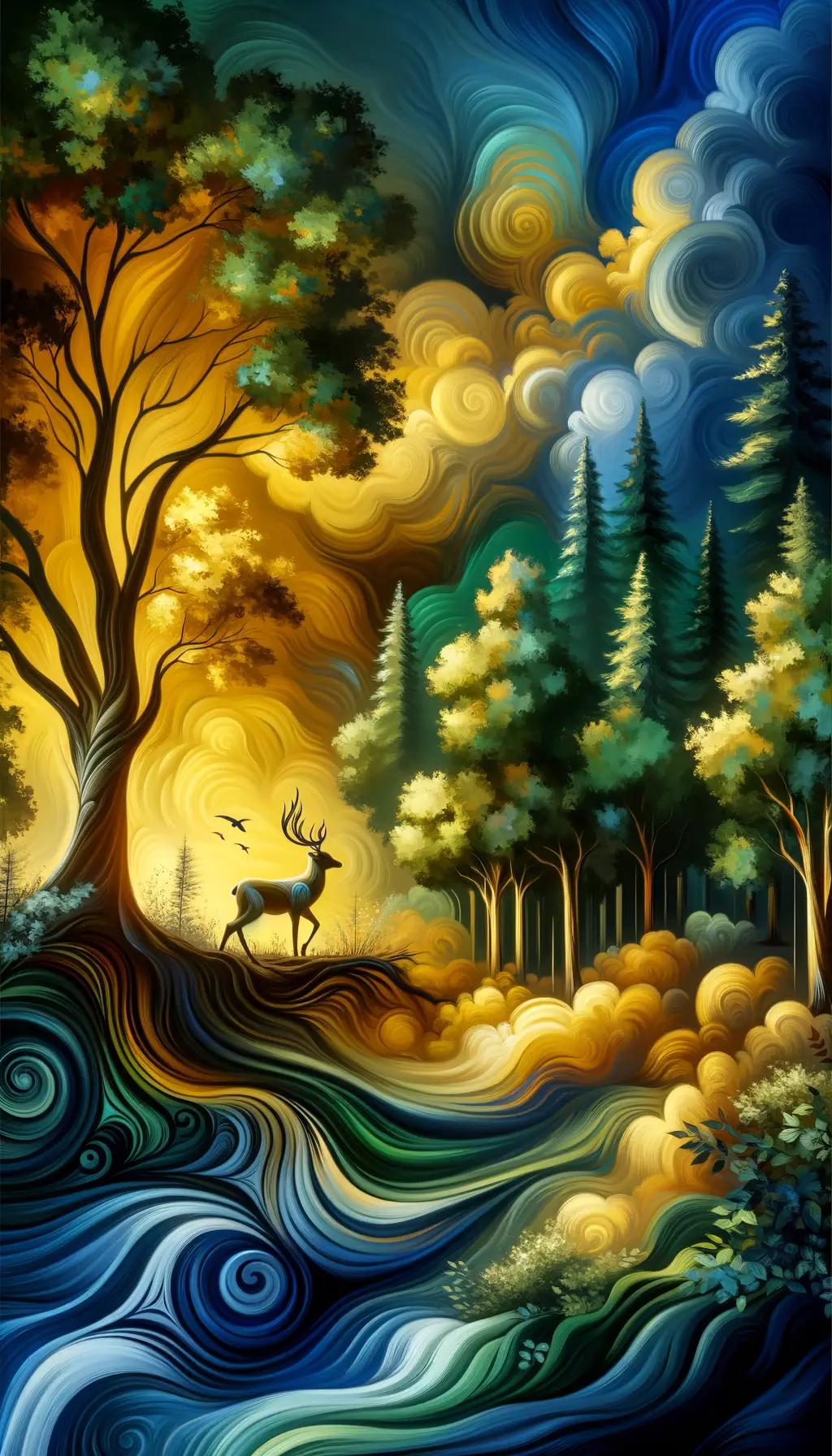 Aurora's Prism: Tranquil Revelations in Golden Forests