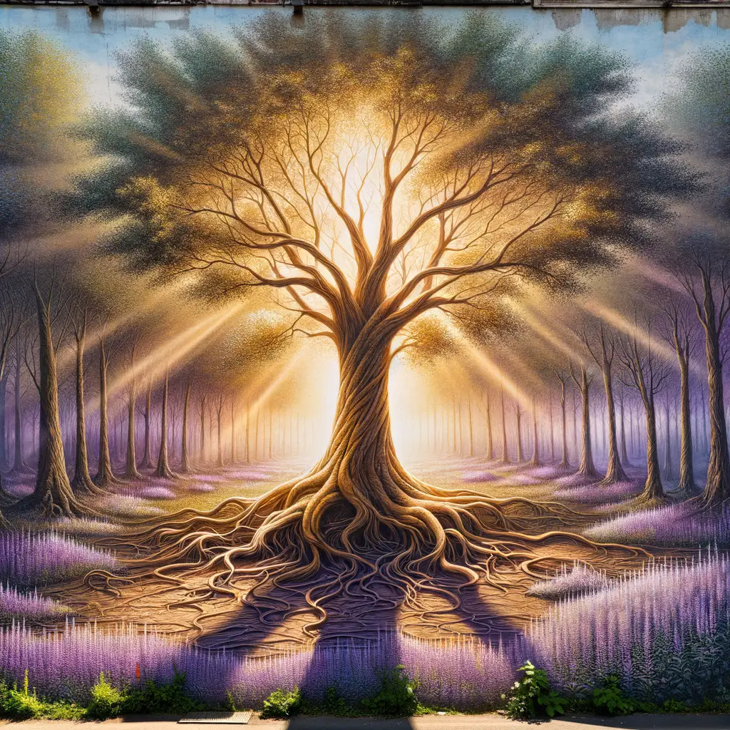 Resilience Roots: Whispers of Lavender in Golden Embrace