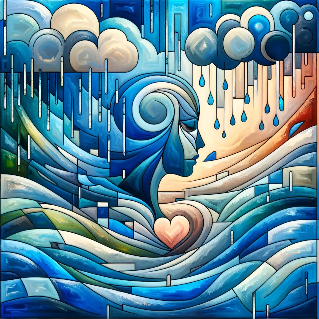 Whispers of the Deep: Embrace in Cubist Serenity