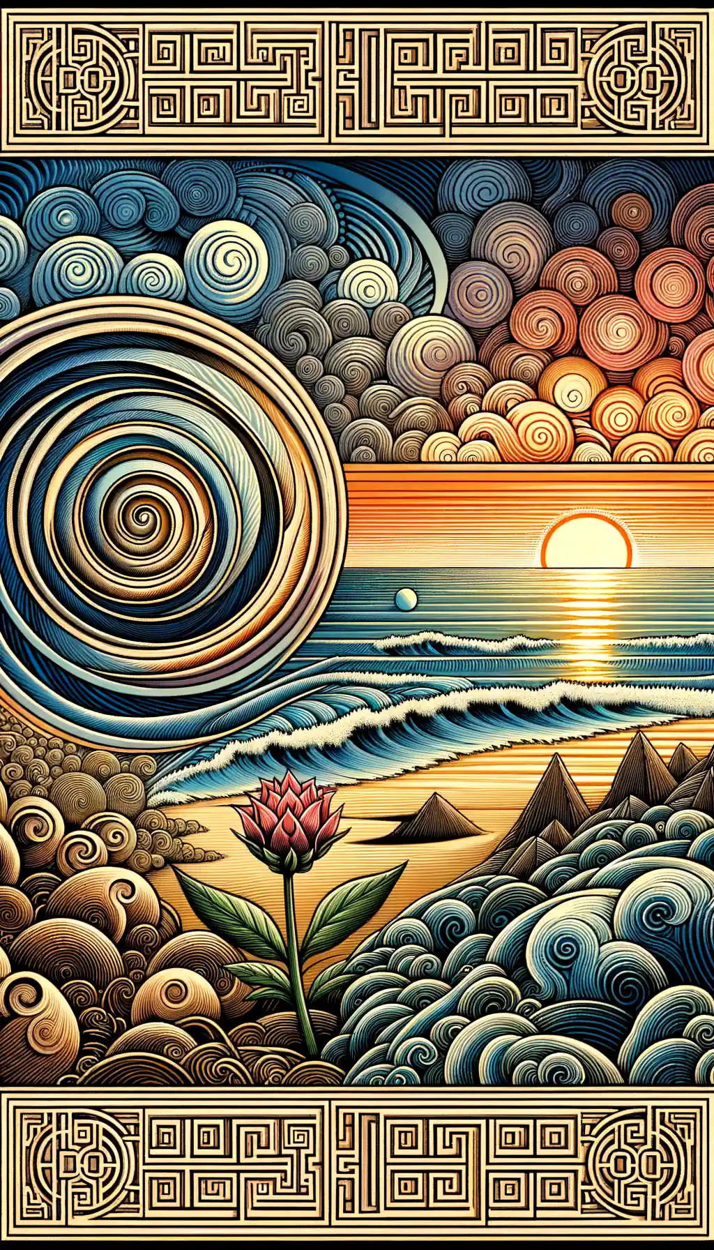 Whispers of Transformation: Spirals of Growth in Sunset's Embrace