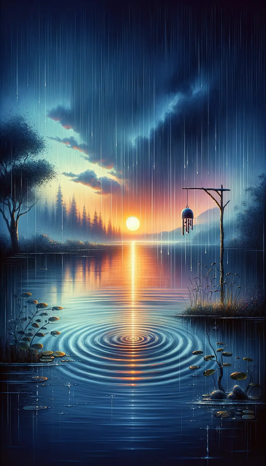 Harmony's Whisper: Rain's Embrace in Sunset Therapy