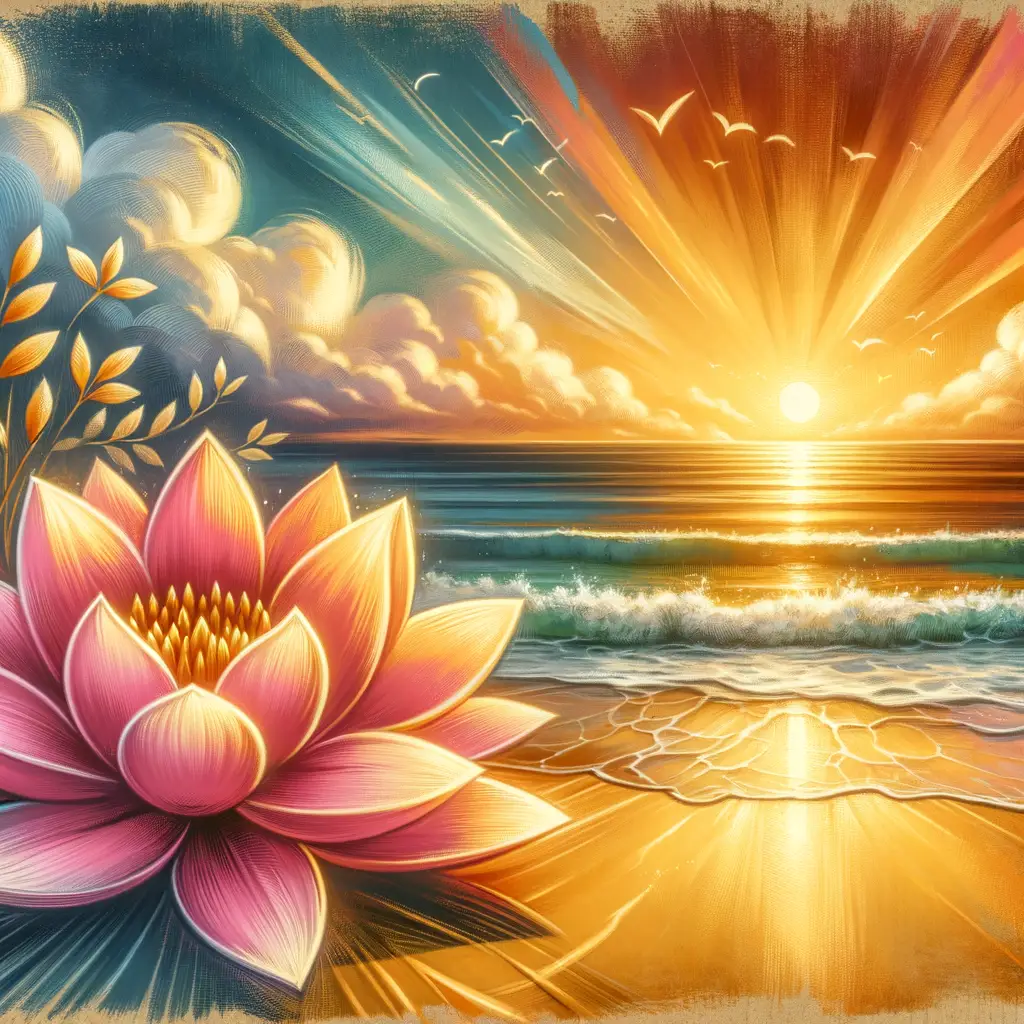 "Ephemeral Awakening: Golden Lotus at Sunset"