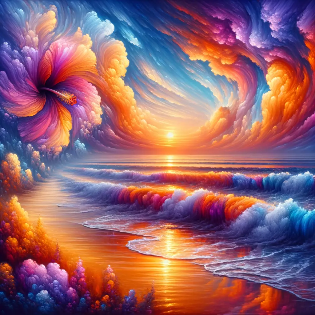 Whispers of the Hibiscus: Embracing the Sunset's Healing Glow