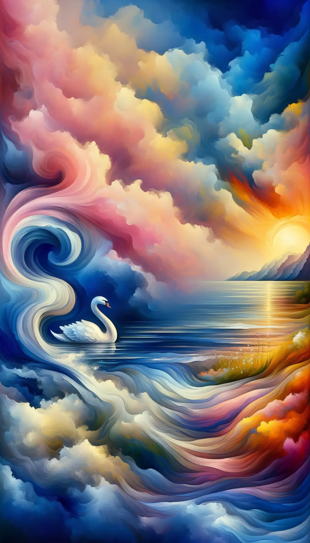 Whispers of Love: A Swan's Sunrise Symphony".