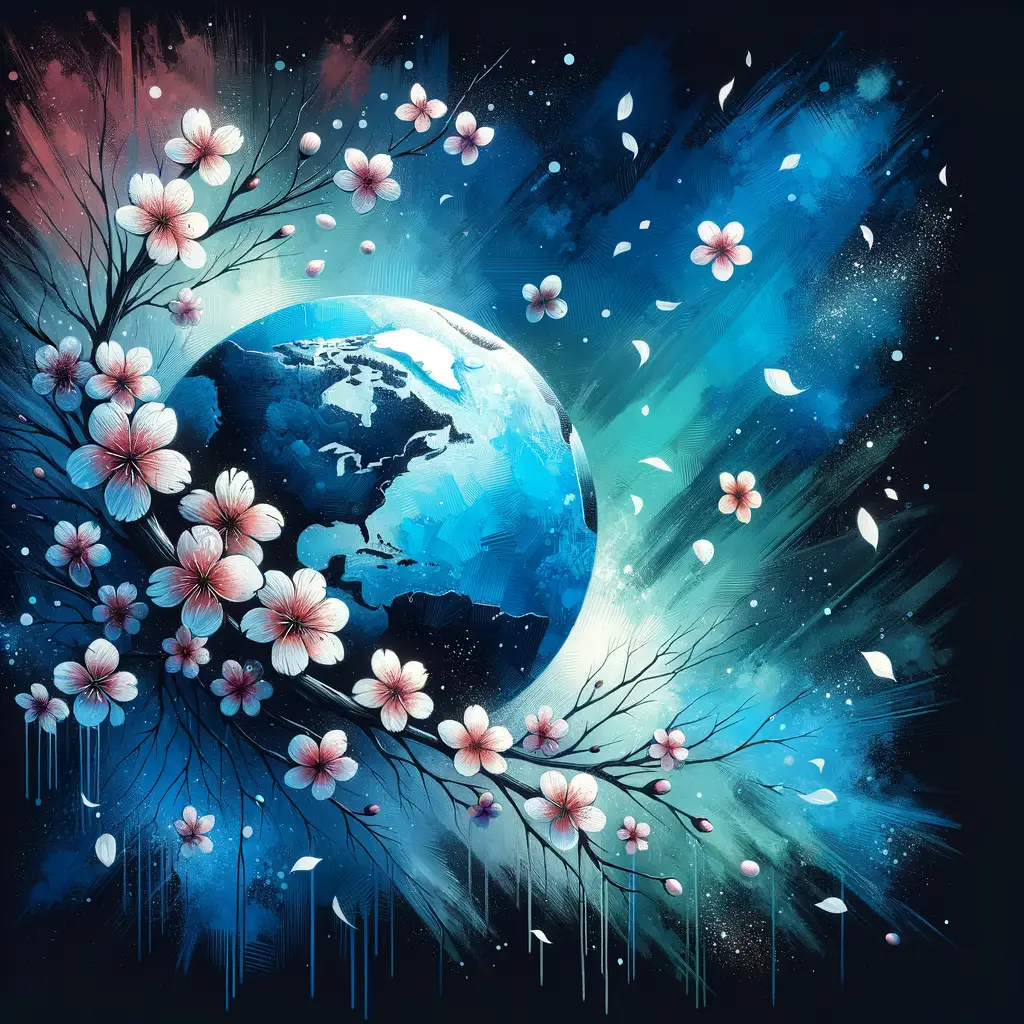 Whispers of Evolution: Blossoms of Hope in Azure Flames