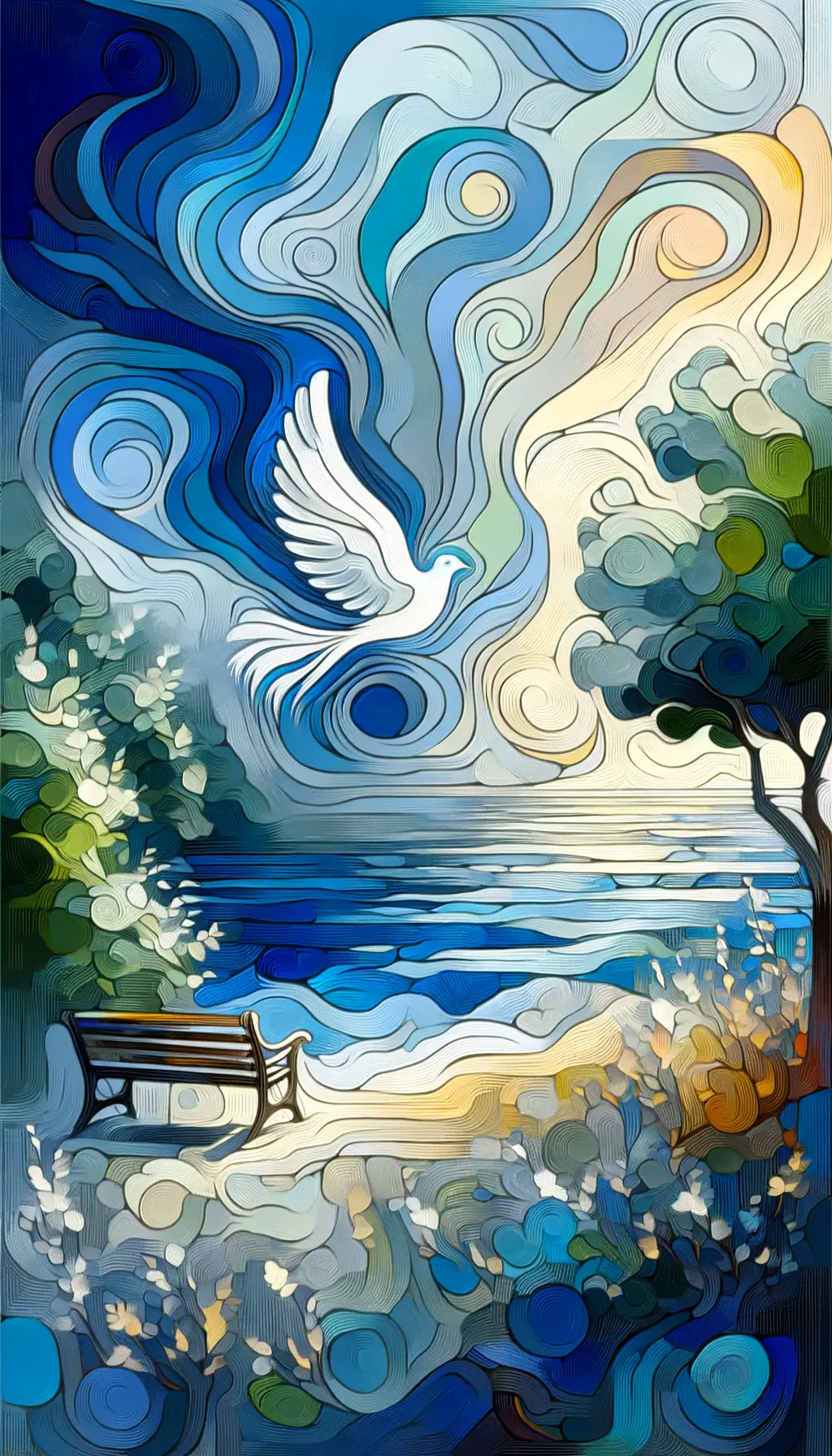 Whispers of Stillness: A Dove's Journey Through Tranquil Blue