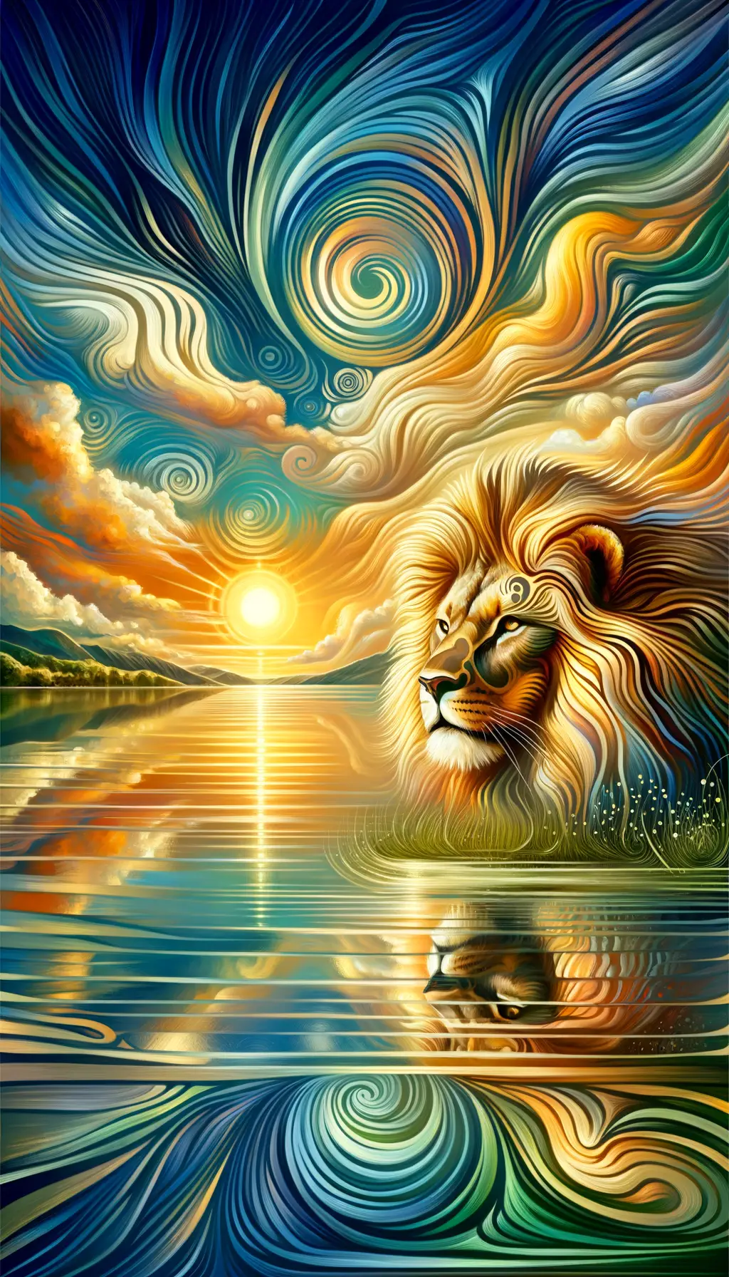 Ethereal Resilience: Lion's Golden Glow in Emerald Renewal